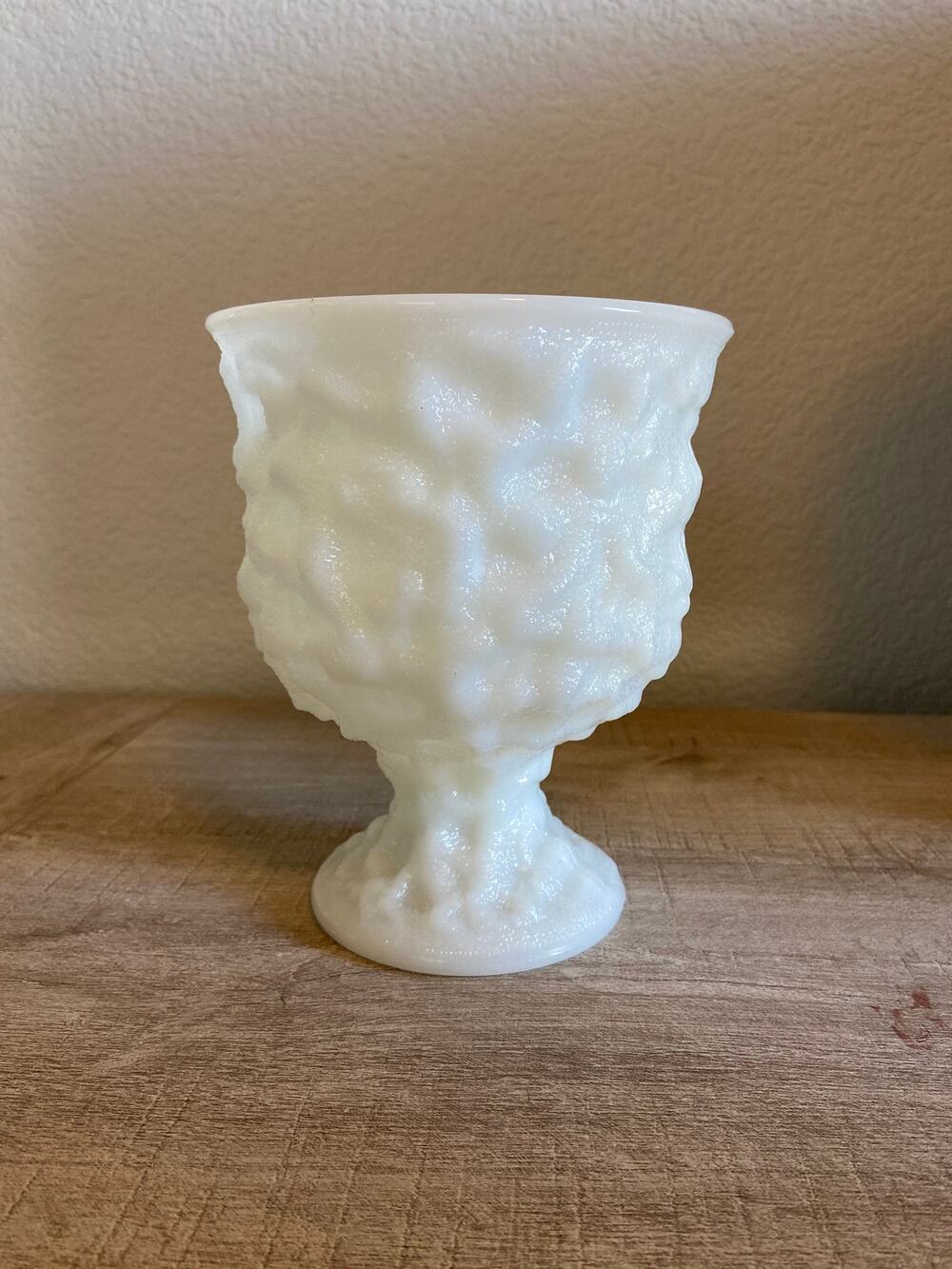 Vintage EO Brody Crinkle White Milk Glass Footed Compote Planter USA